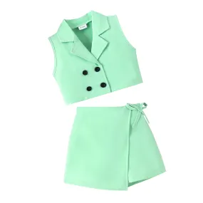 Girl's Candy Color Vest Suit Top Skirt Suit