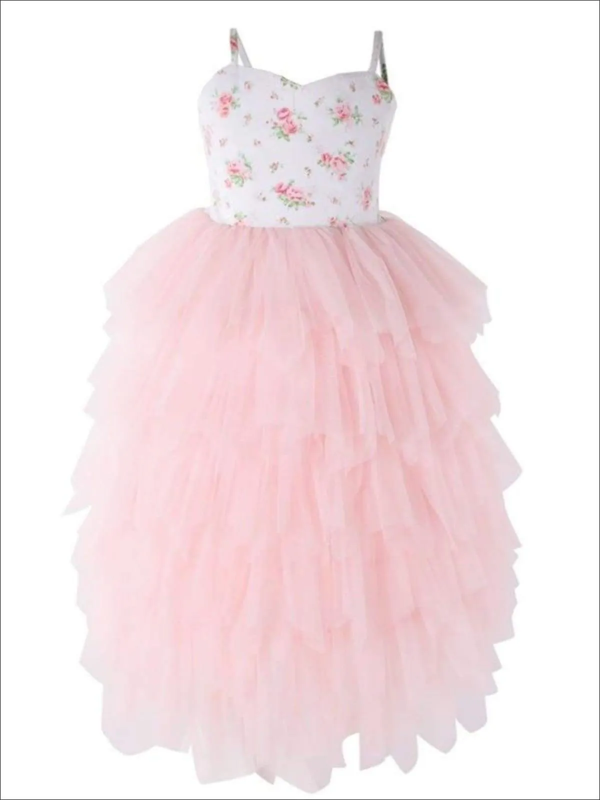 Girls Floral Sleeveless Tiered Tutu Casual Maxi Dress