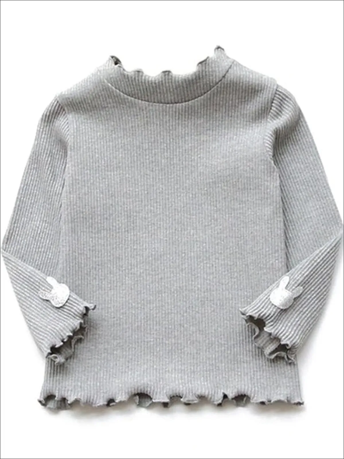 Girls Ribbed Knit Sweater With Glitter Bunny Applique