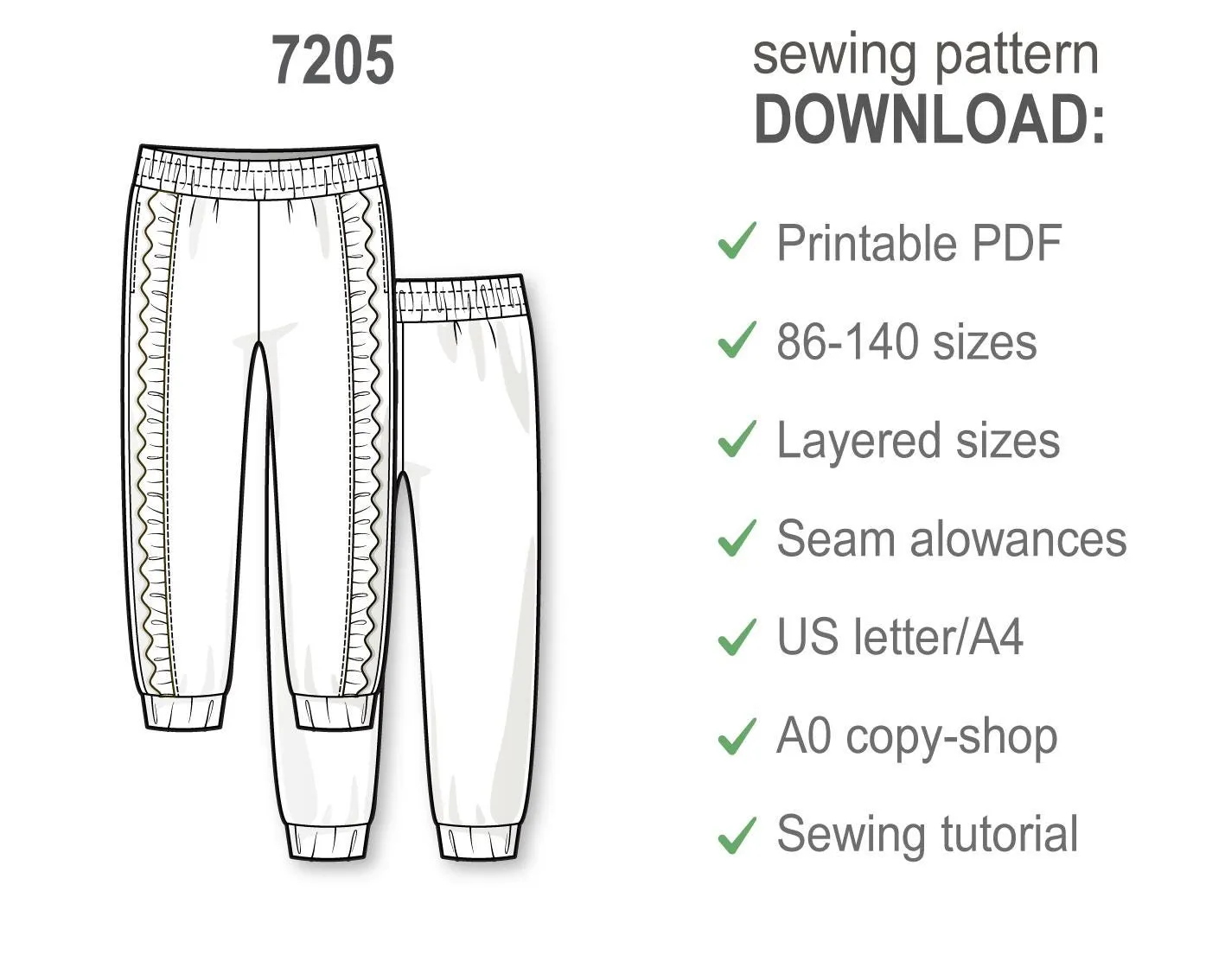 Girls Ruffle Jogger Pants PDF Sewing Pattern, Cuffed Sweatpants with Frill Detail, Side Pockets, Easy DIY Pattern for Toddlers