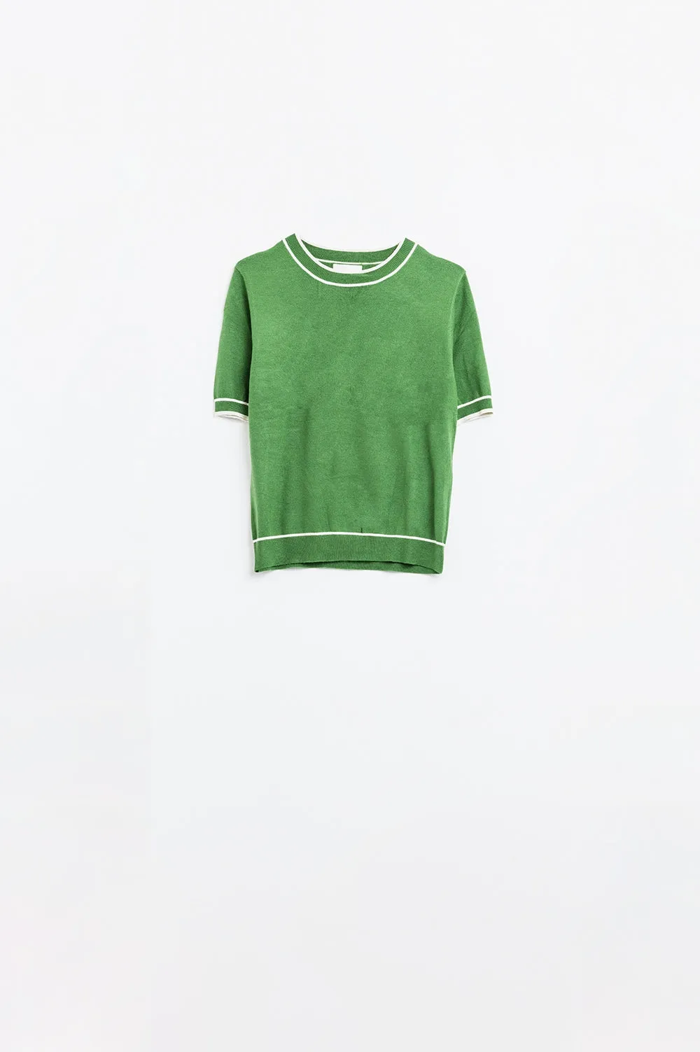 Green short sleeve sweater with white line detail