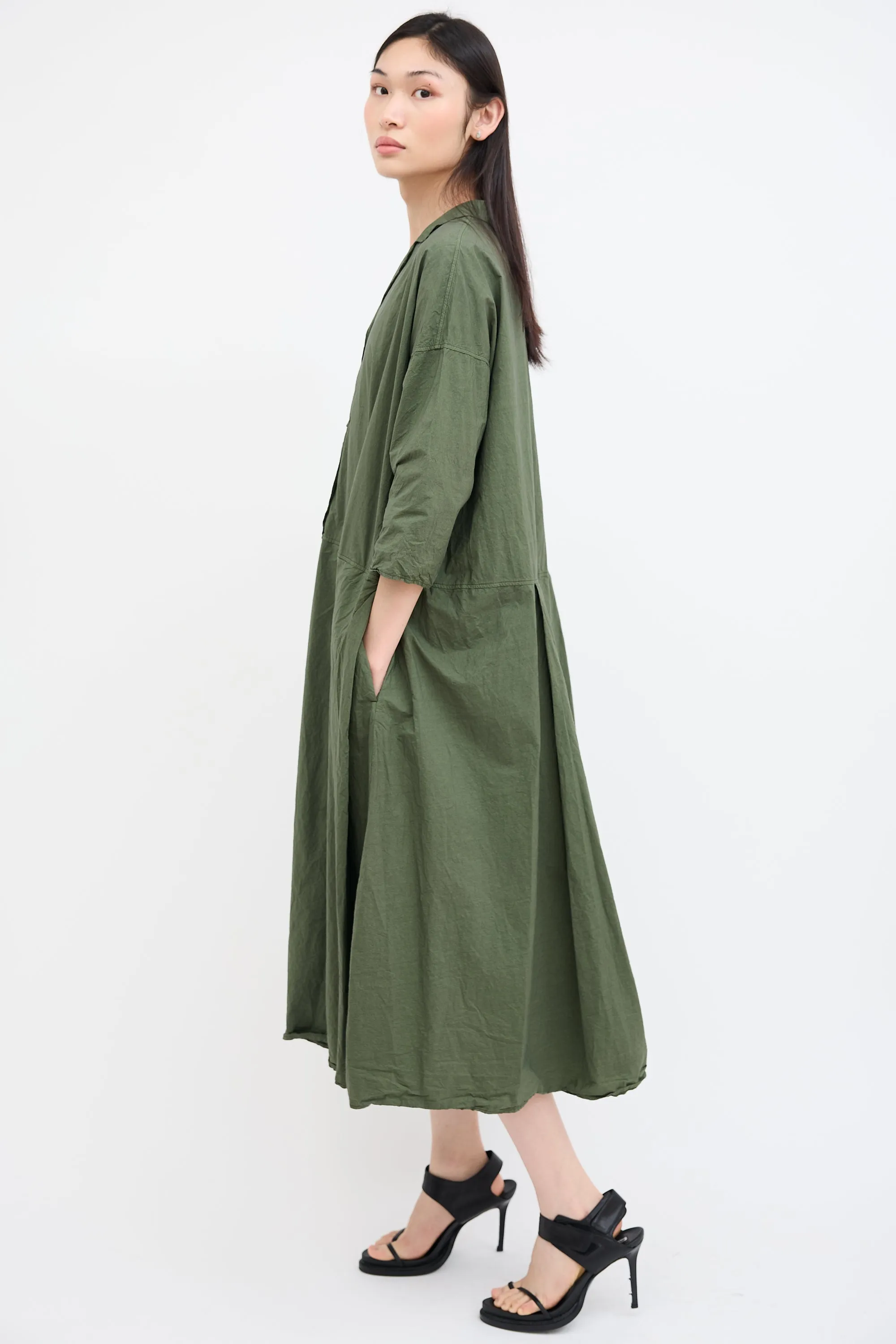 Green Tailored Collar Maxi Dress