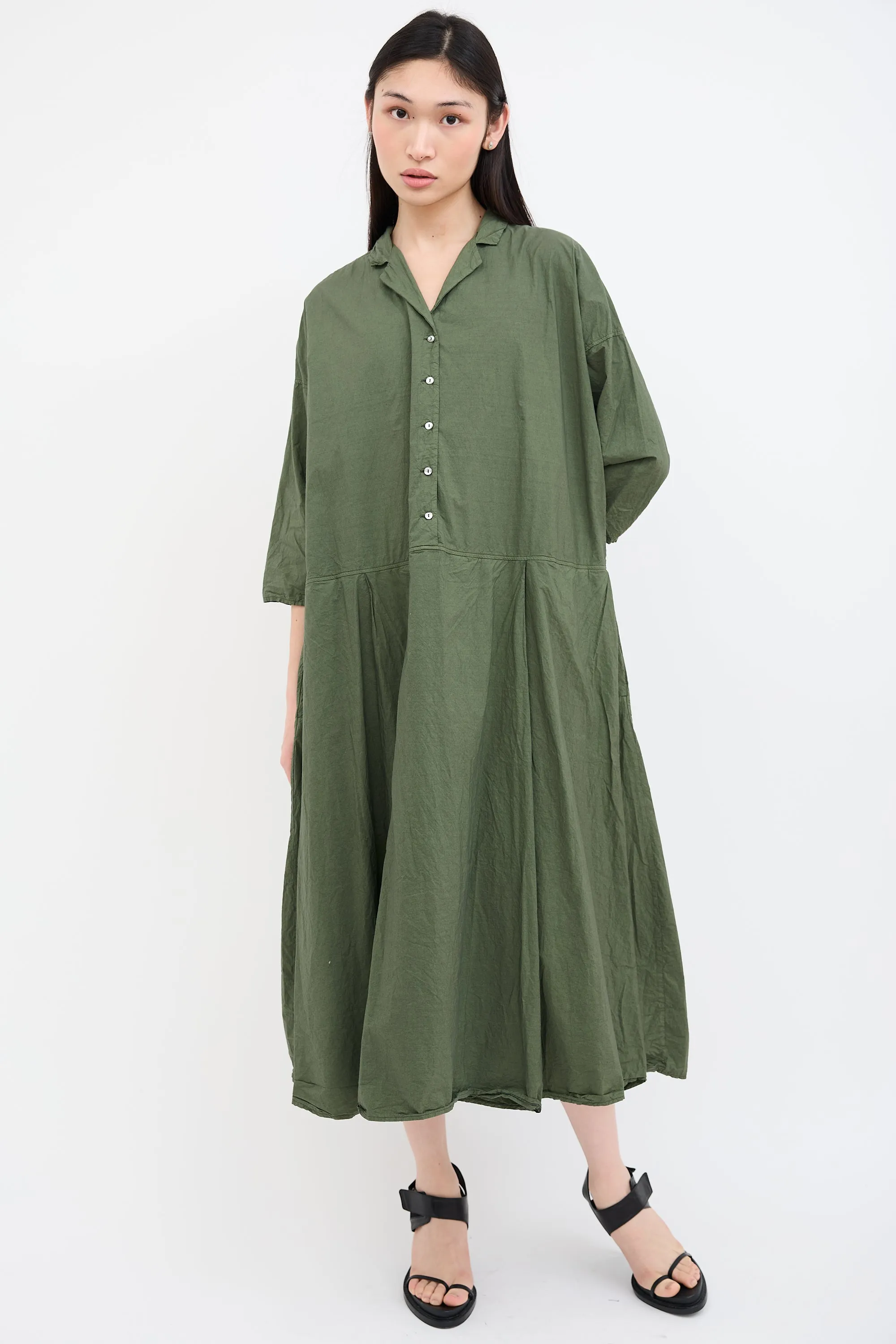 Green Tailored Collar Maxi Dress