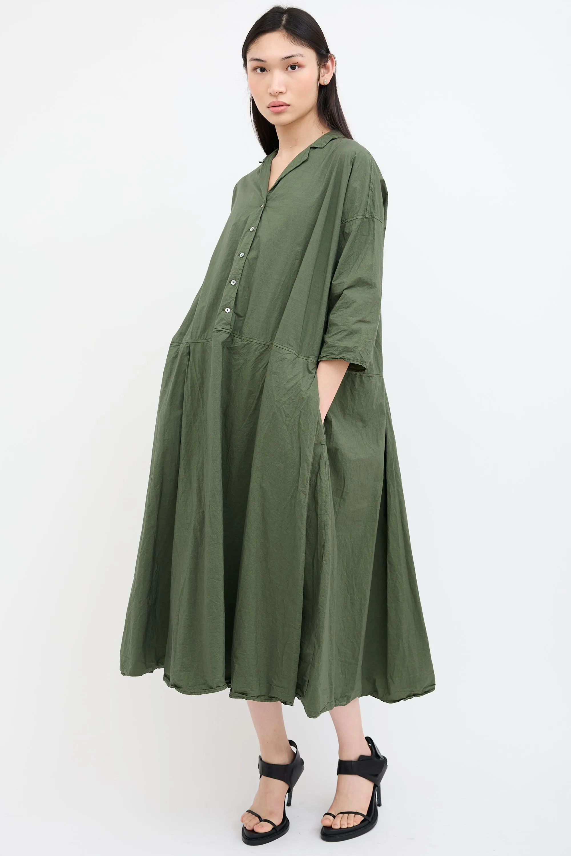 Green Tailored Collar Maxi Dress