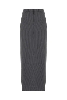 GREY STRIPED MAXI SKIRT WITH SLIT DETAIL