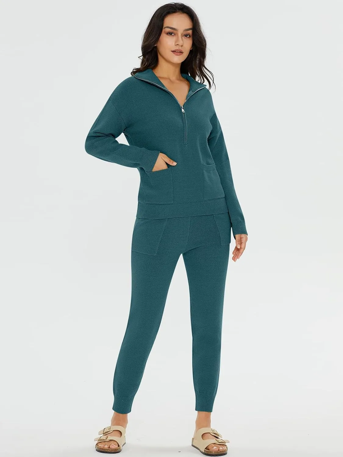 Half Zip Sweater Sets with Long Sleeve Pullover & Jogger Pants