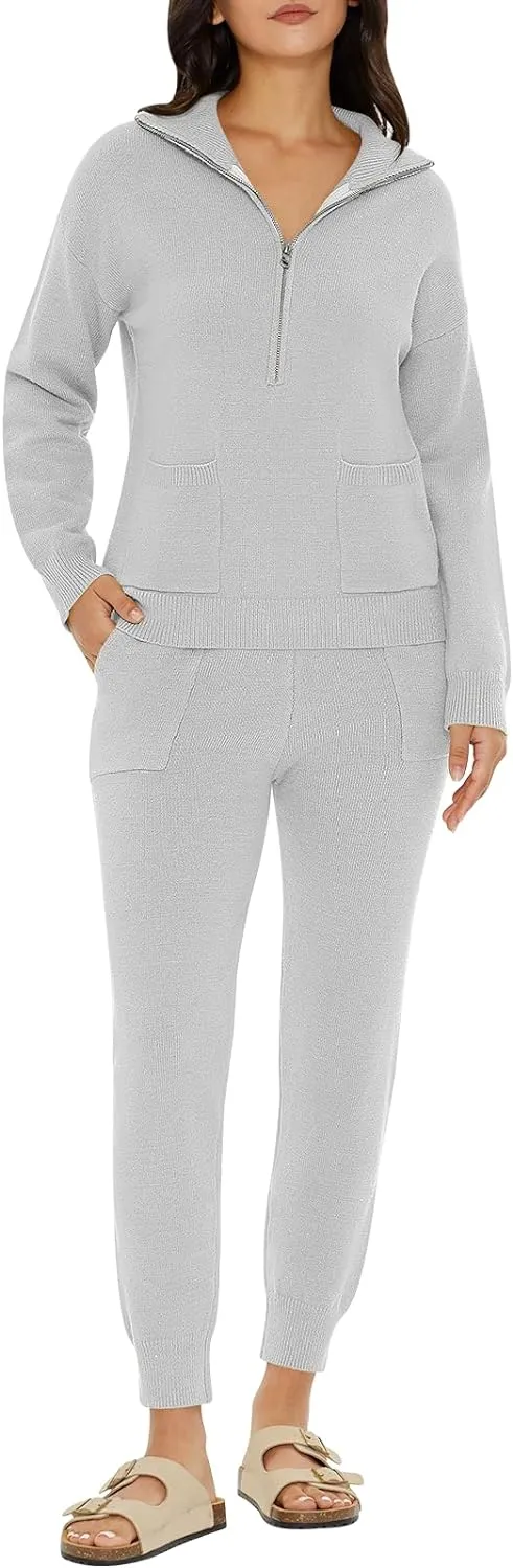 Half Zip Sweater Sets with Long Sleeve Pullover & Jogger Pants