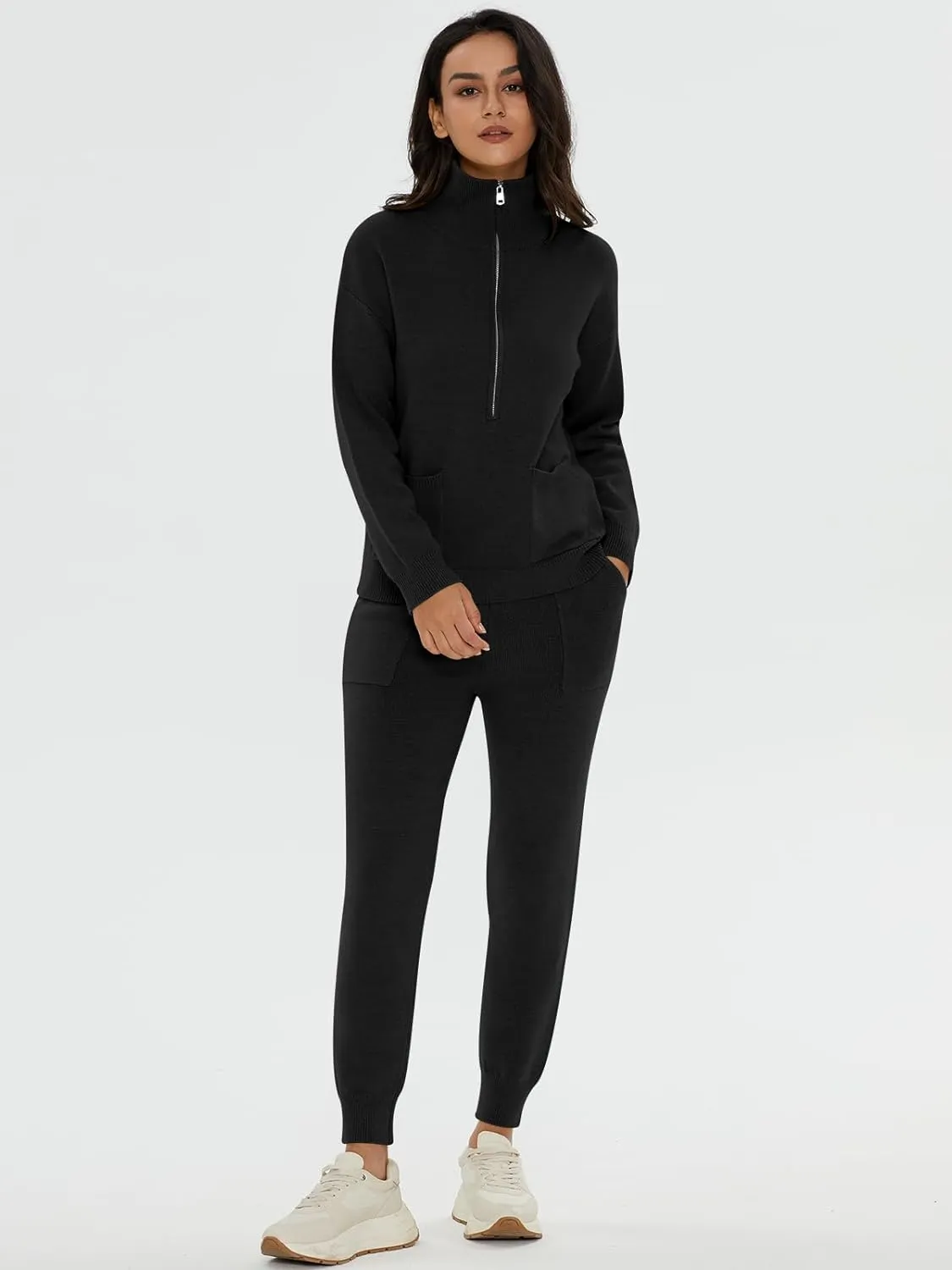 Half Zip Sweater Sets with Long Sleeve Pullover & Jogger Pants