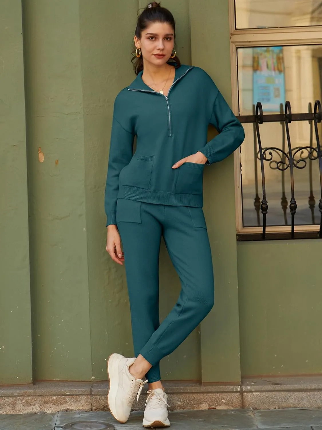 Half Zip Sweater Sets with Long Sleeve Pullover & Jogger Pants