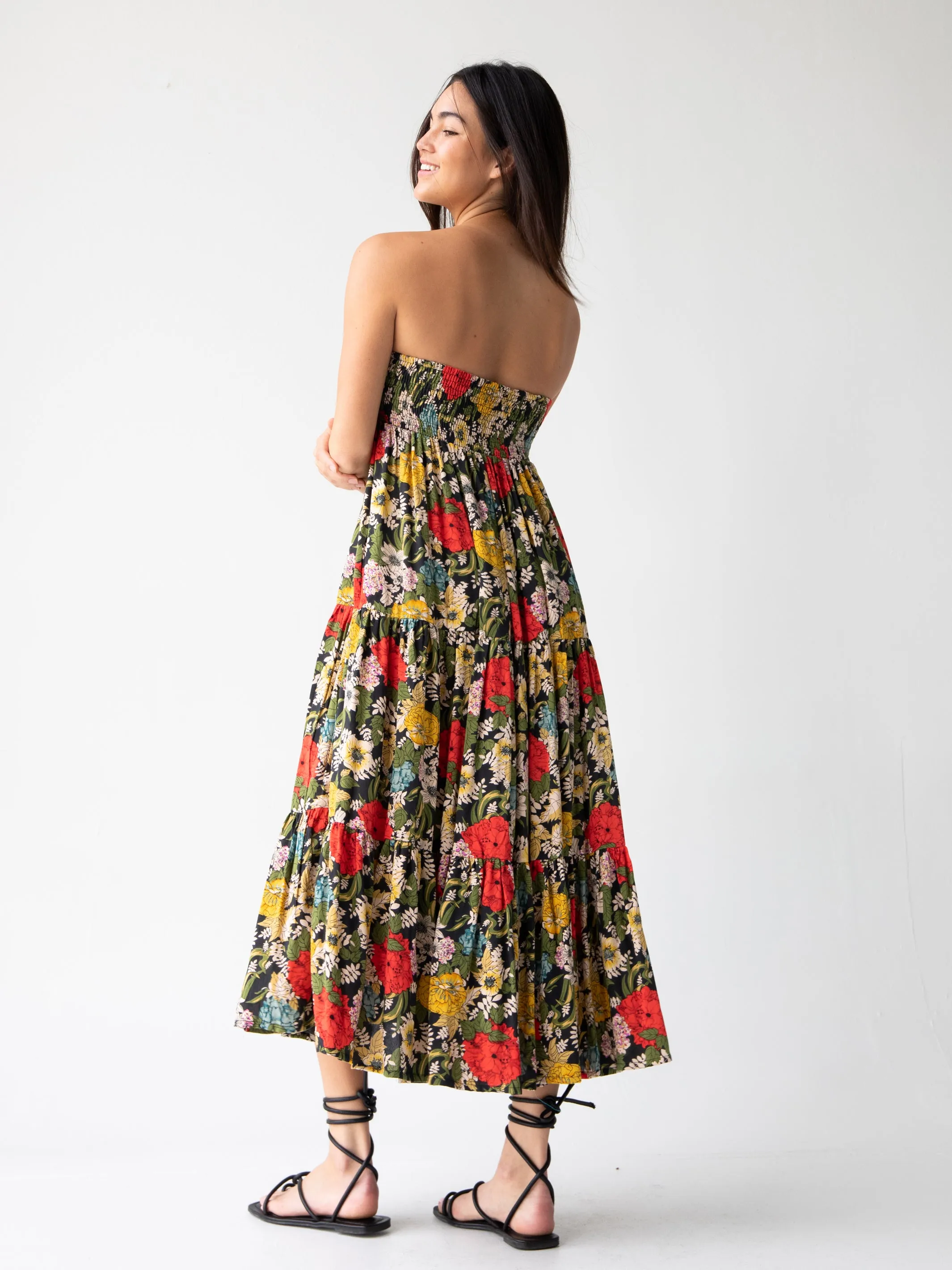 Hanna Convertible Maxi Skirt - Black Red Poppy