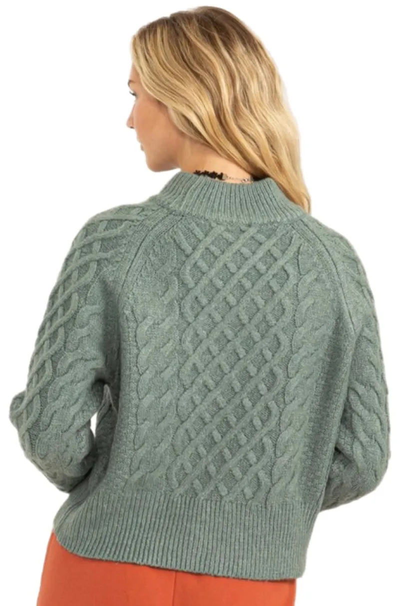 High Neck Cable Knit Sweater Style 575 in Clay Green