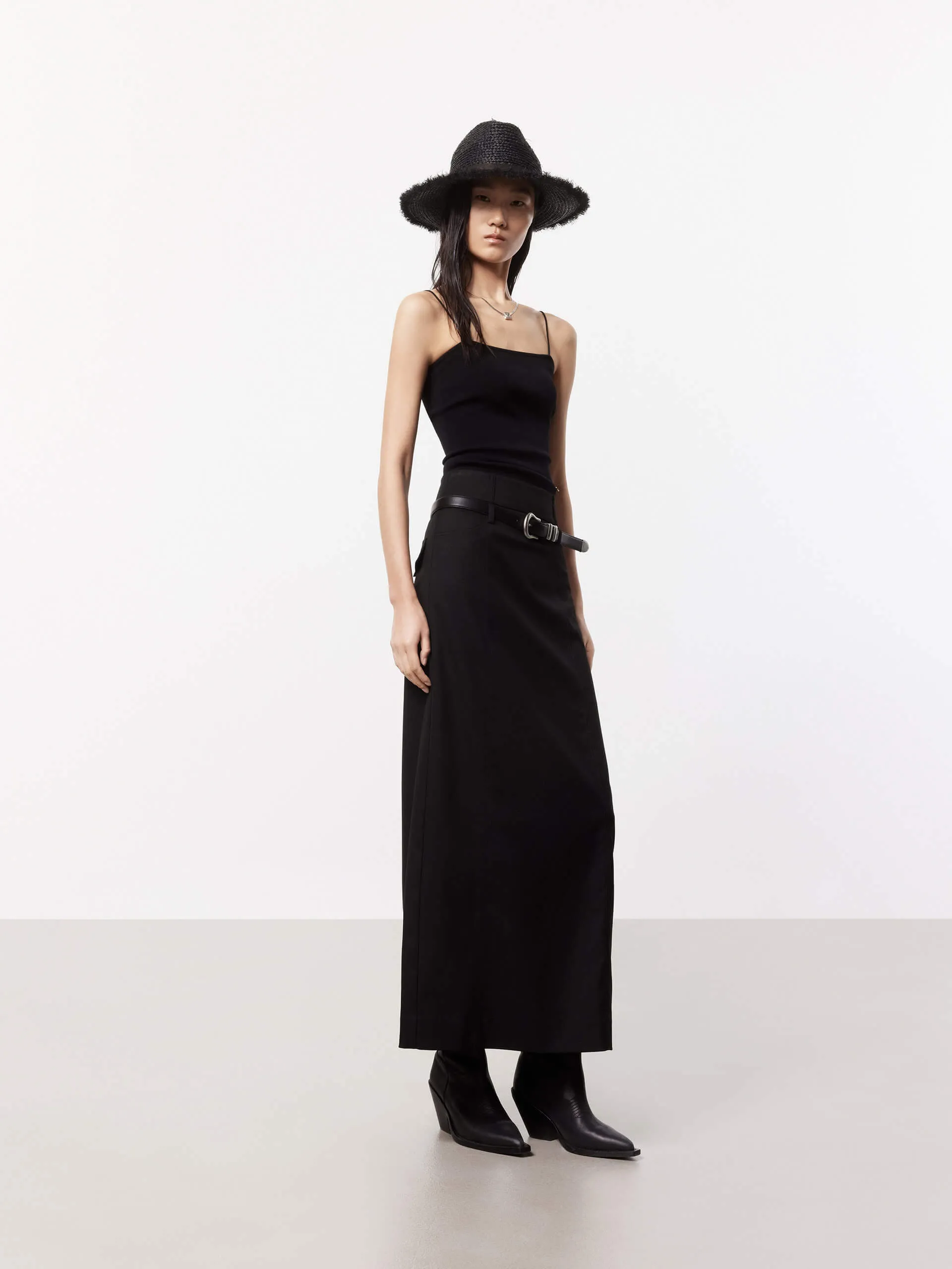 High Waist Tailored Slit Skirt