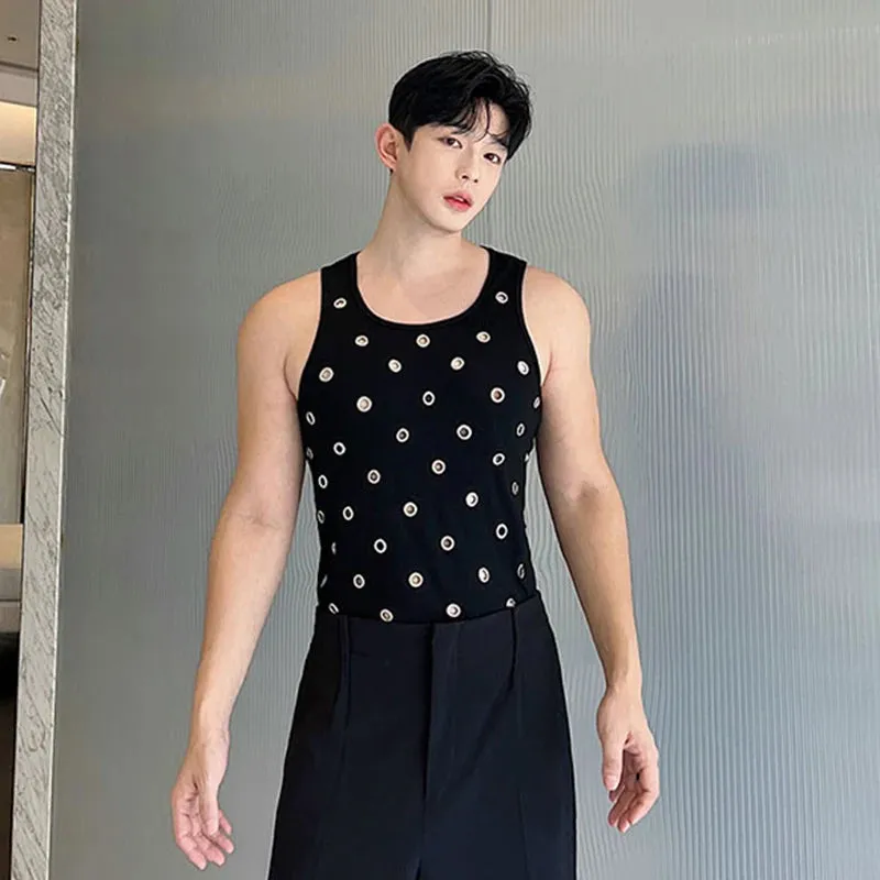 Hollow Out Vest Trend Men's Niche Design Metal Hole Personality Pullover Tank Top Korean Style Sleeveless Streetwaer 9C1564