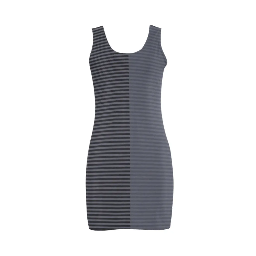 horizontal striped black gray print Medea Vest Dress (Model D06)