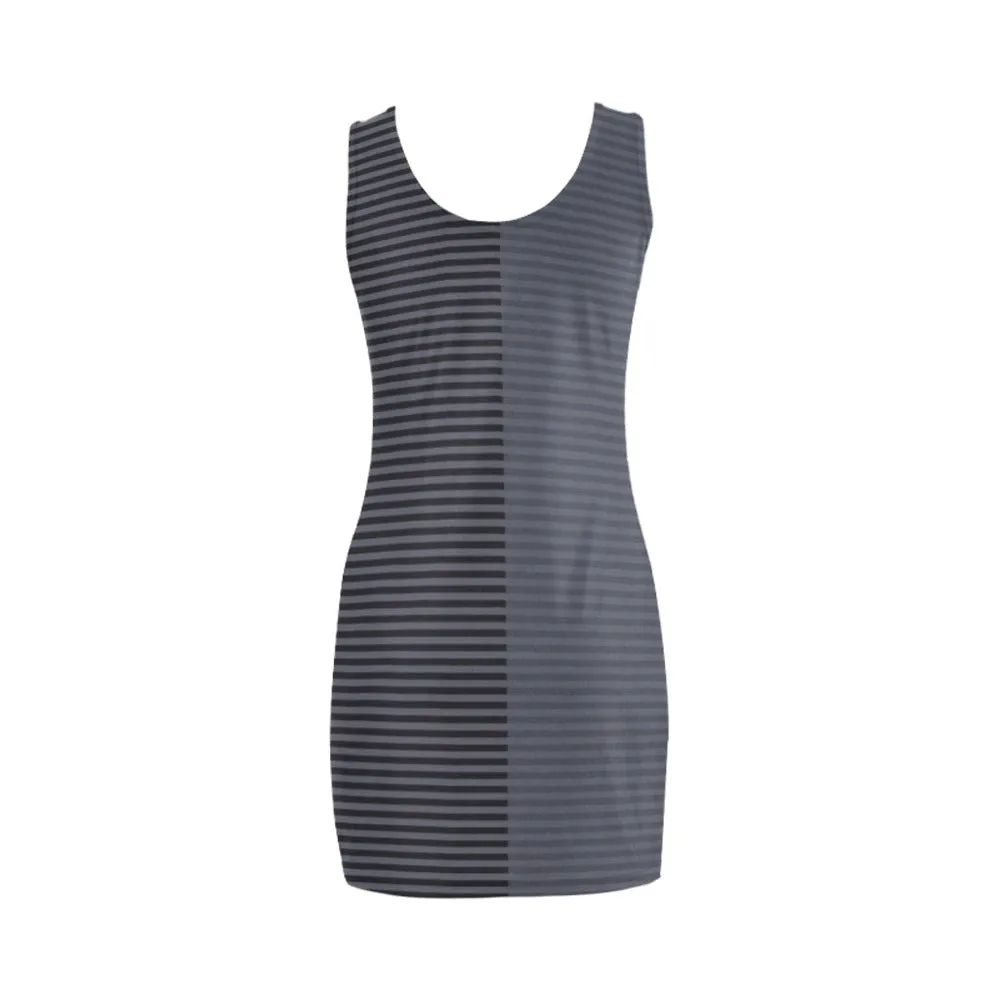 horizontal striped black gray print Medea Vest Dress (Model D06)