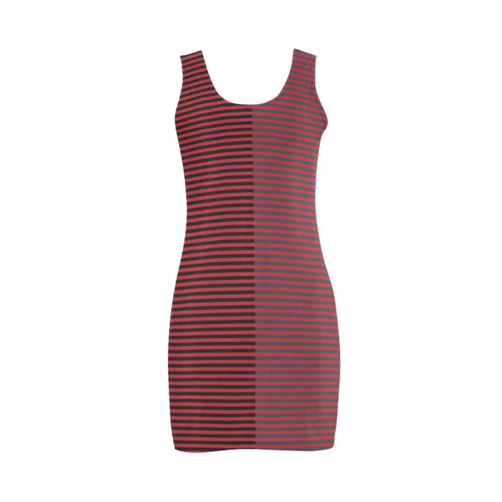 horizontal striped red gray black print Medea Vest Dress (Model D06)