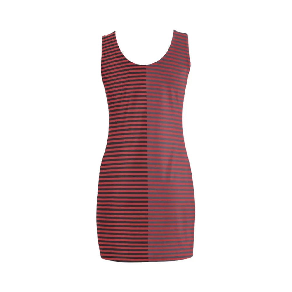 horizontal striped red gray black print Medea Vest Dress (Model D06)