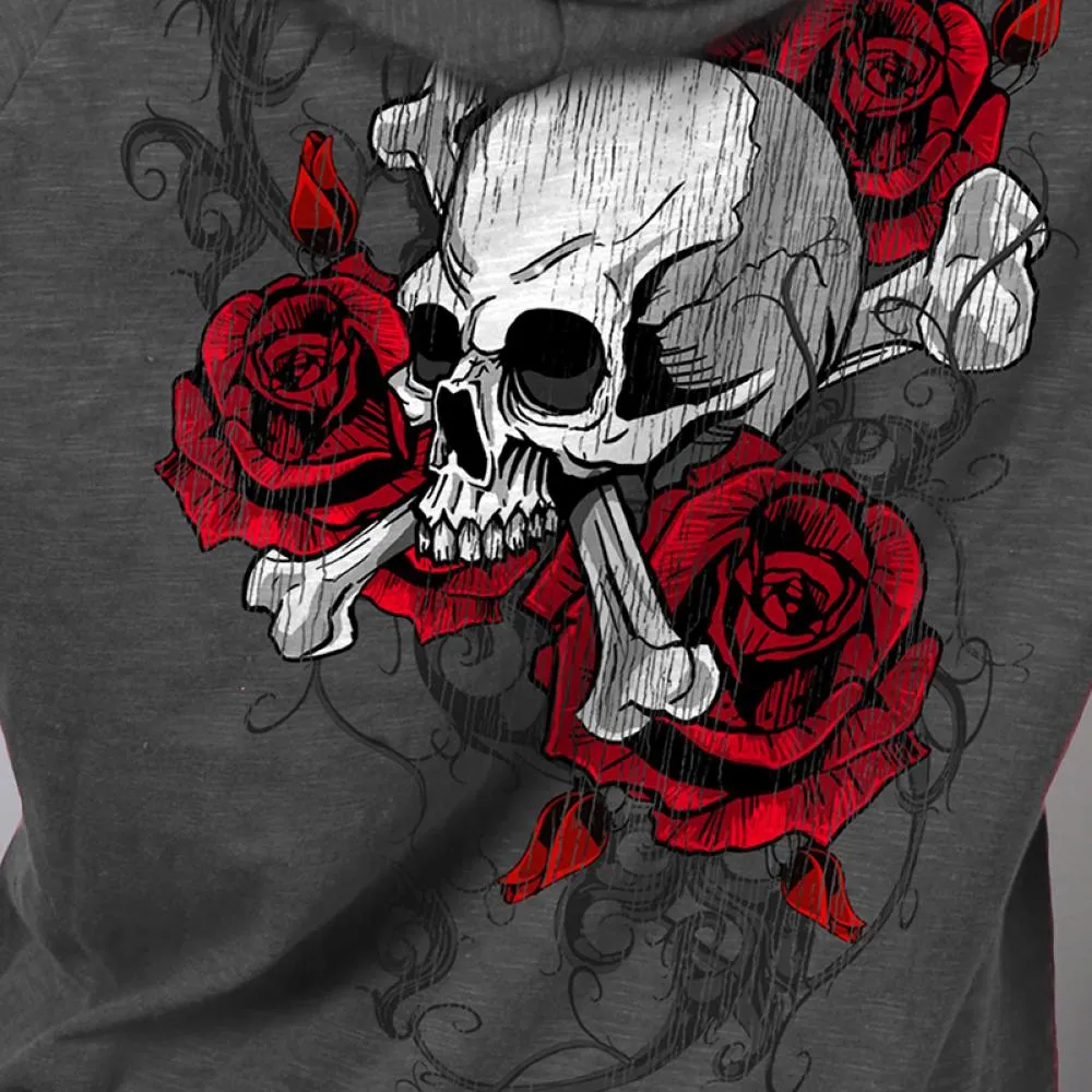 Hot Leathers GLZ4525 Ladies Skull Roses Dark Gray Hooded Sweatshirt