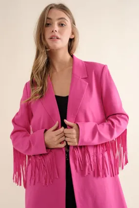 Hot Pink Double Breasted Fringe Blazer