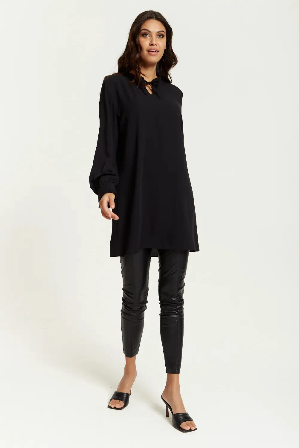 Hoxton Gal Oversized Tunic With Ruffle Neck Detail