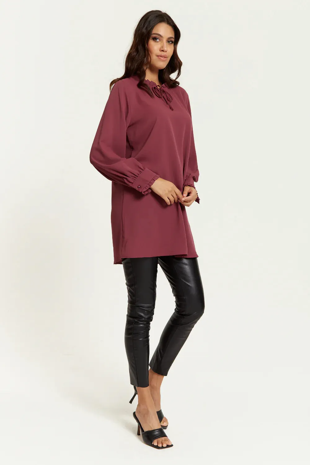 Hoxton Gal Oversized Tunic With Ruffle Neck Detail