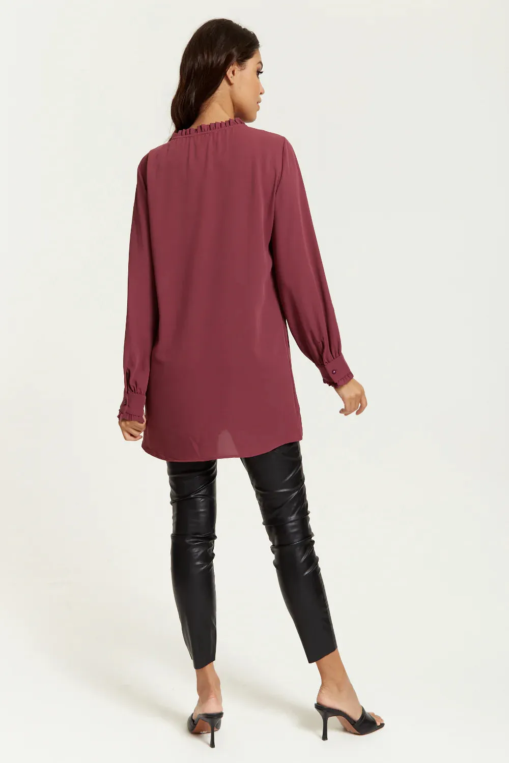 Hoxton Gal Oversized Tunic With Ruffle Neck Detail