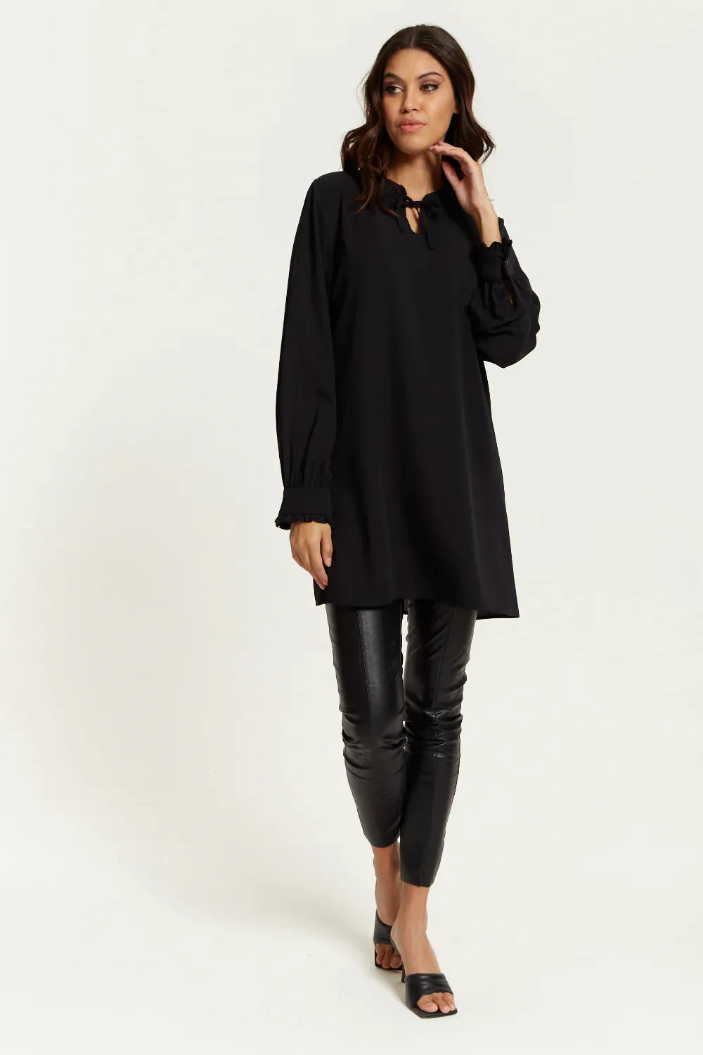 Hoxton Gal Oversized Tunic With Ruffle Neck Detail