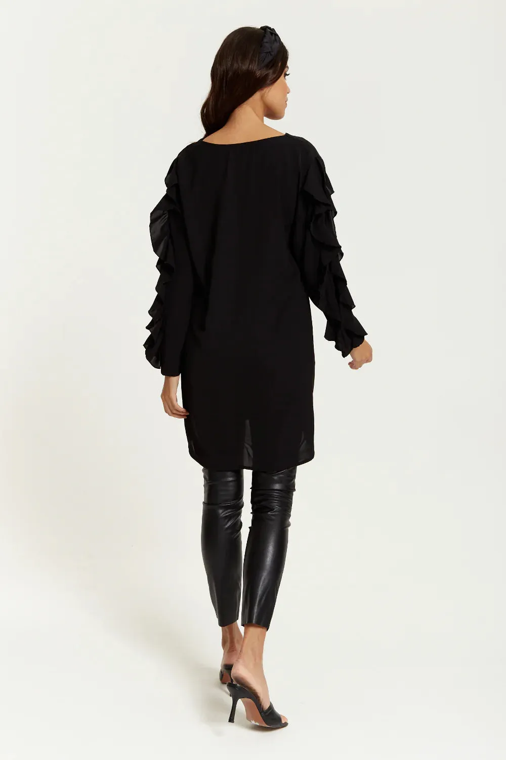 Hoxton Gal Oversized V Neck Ruffle Sleeves Tunic