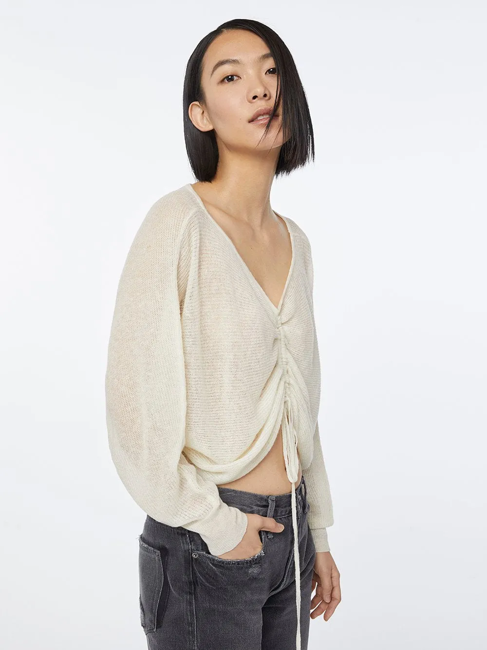 Imaan x FRAME Front Cinched Sweater -- Off White