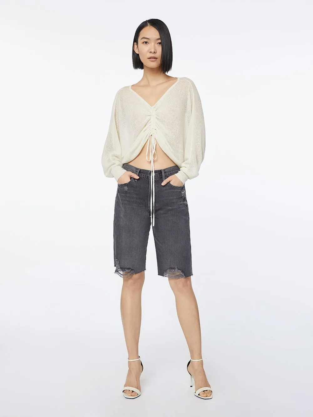 Imaan x FRAME Front Cinched Sweater -- Off White