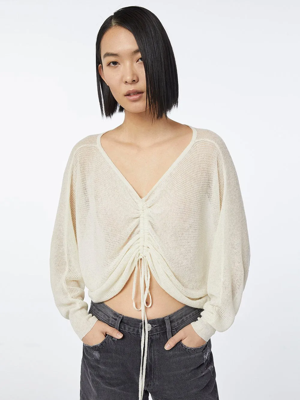 Imaan x FRAME Front Cinched Sweater -- Off White