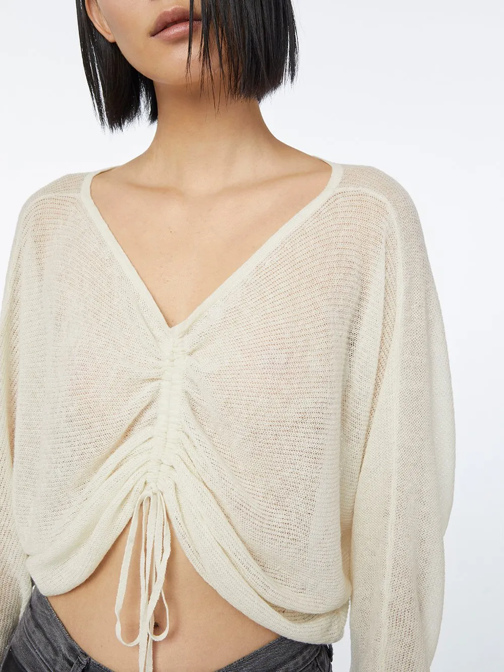 Imaan x FRAME Front Cinched Sweater -- Off White