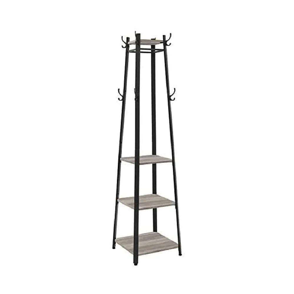 Industrial Coat Rack with 3 Shelves & 8 Hooks - VASAGLE