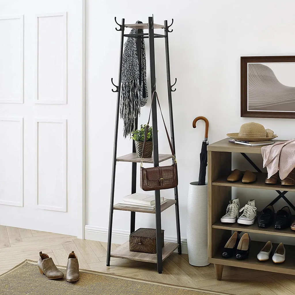 Industrial Coat Rack with 3 Shelves & 8 Hooks - VASAGLE