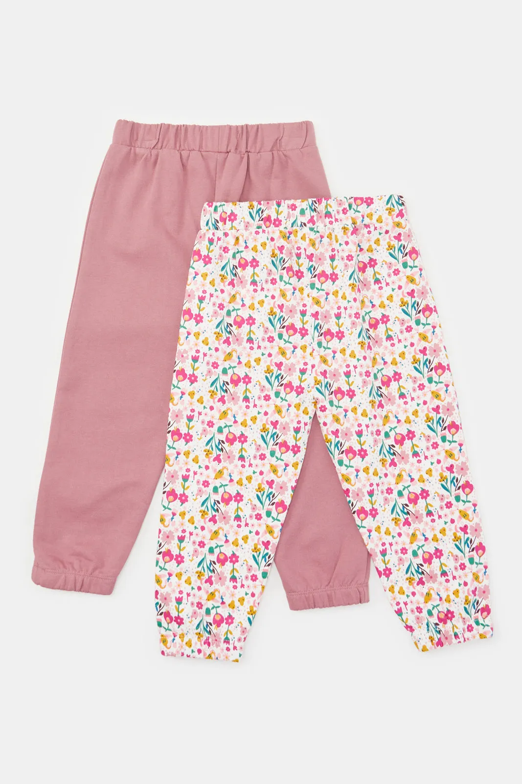 Infant Girls Ivory And Pink Solid And Print Active Pants (2 Piece)