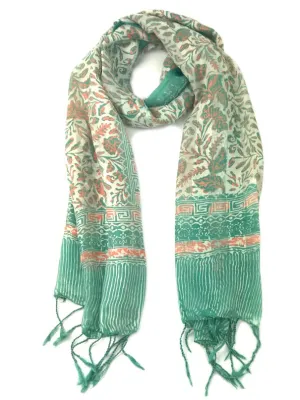 Jade Green Aztec Silk Scarf