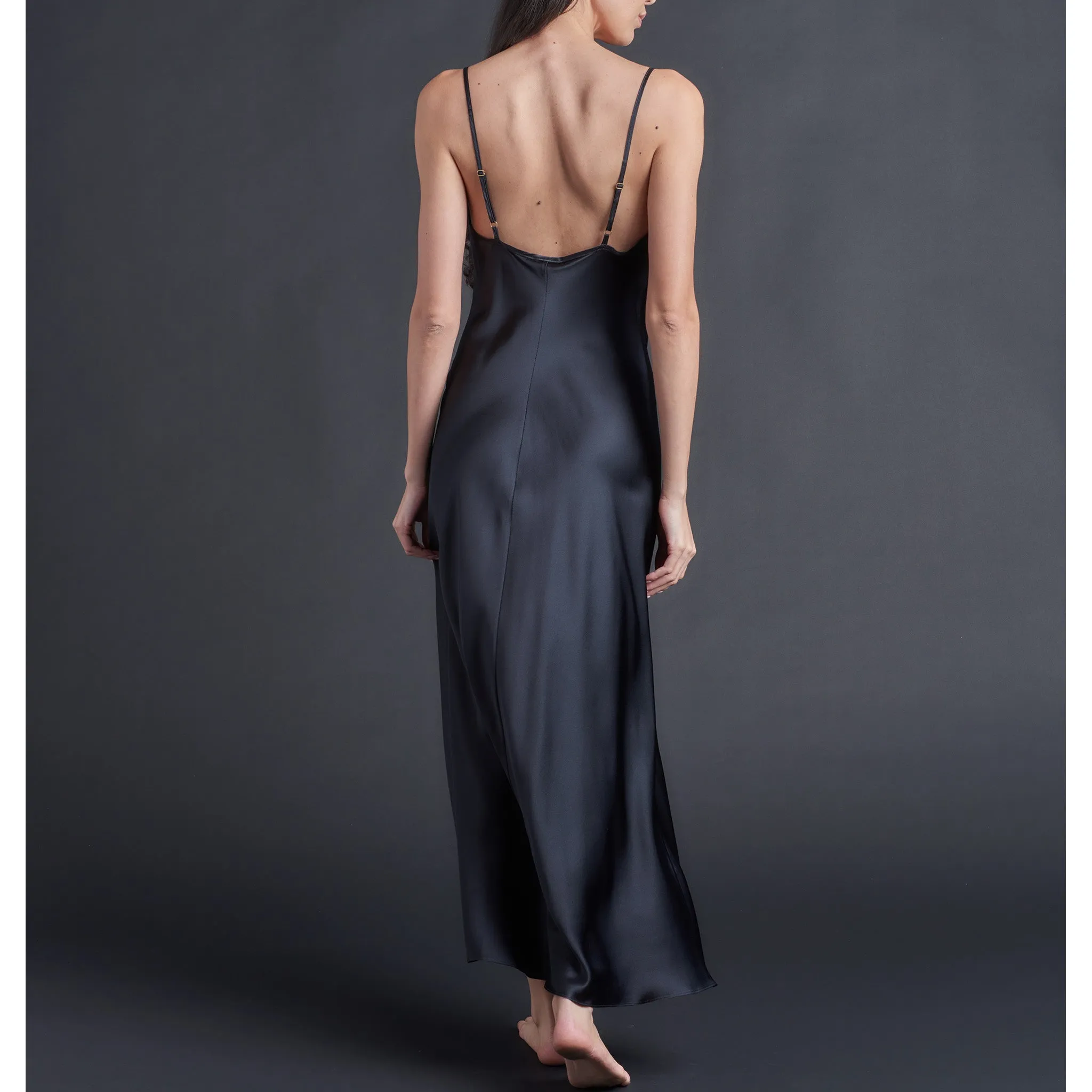 Juno Slip Dress in Black Silk Charmeuse