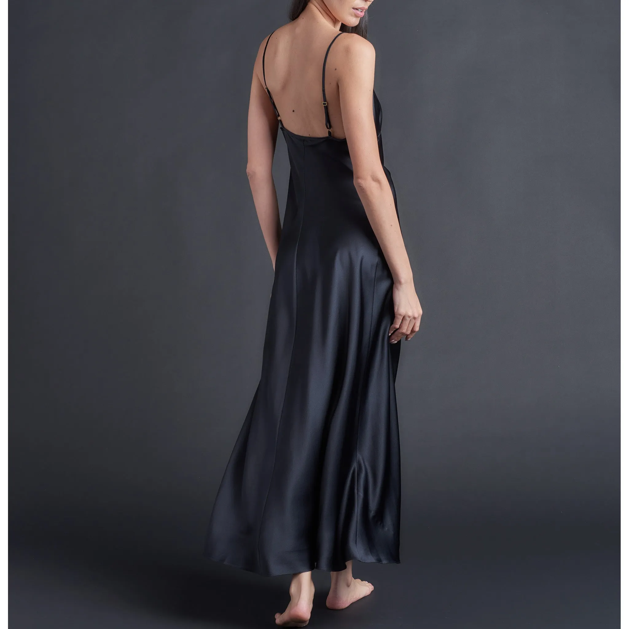 Juno Slip Dress in Black Silk Charmeuse