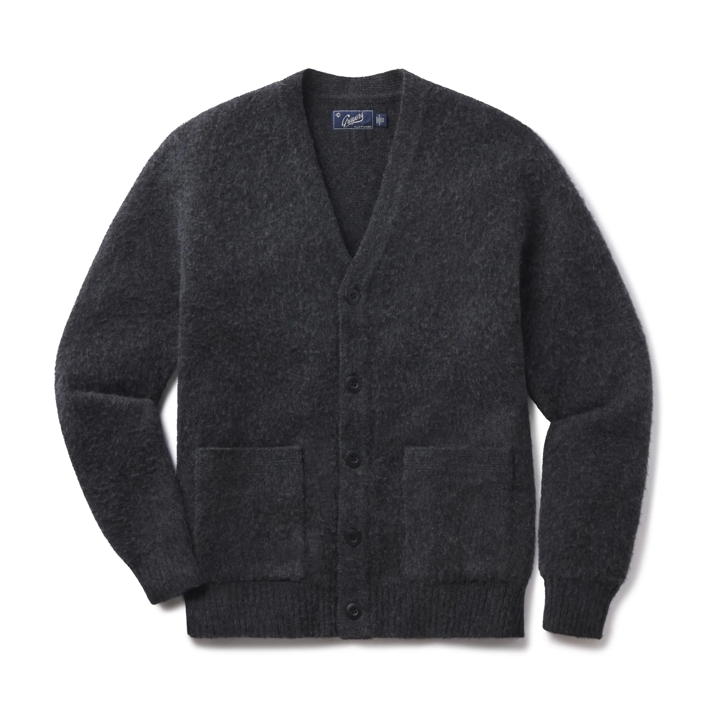 Kent Brushed Wool Cardigan - Charcoal