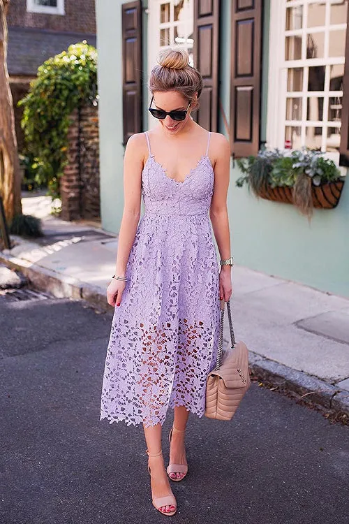 Lace Hollow-out Midi Dress