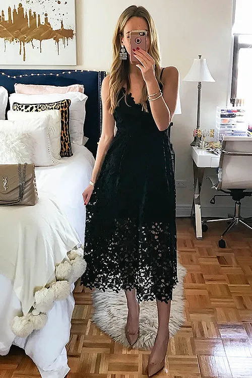 Lace Hollow-out Midi Dress