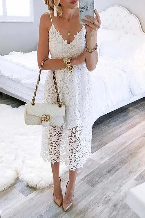 Lace Hollow-out Midi Dress