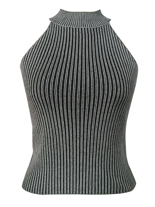 Ladies Sleeveless Crew Neck Rib Knit Vest SKT4715