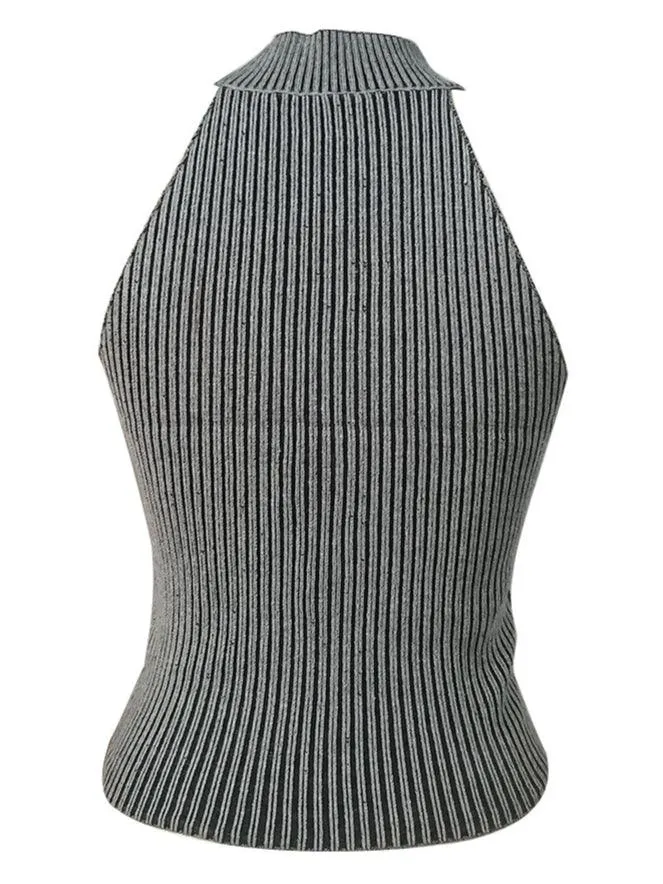 Ladies Sleeveless Crew Neck Rib Knit Vest SKT4715