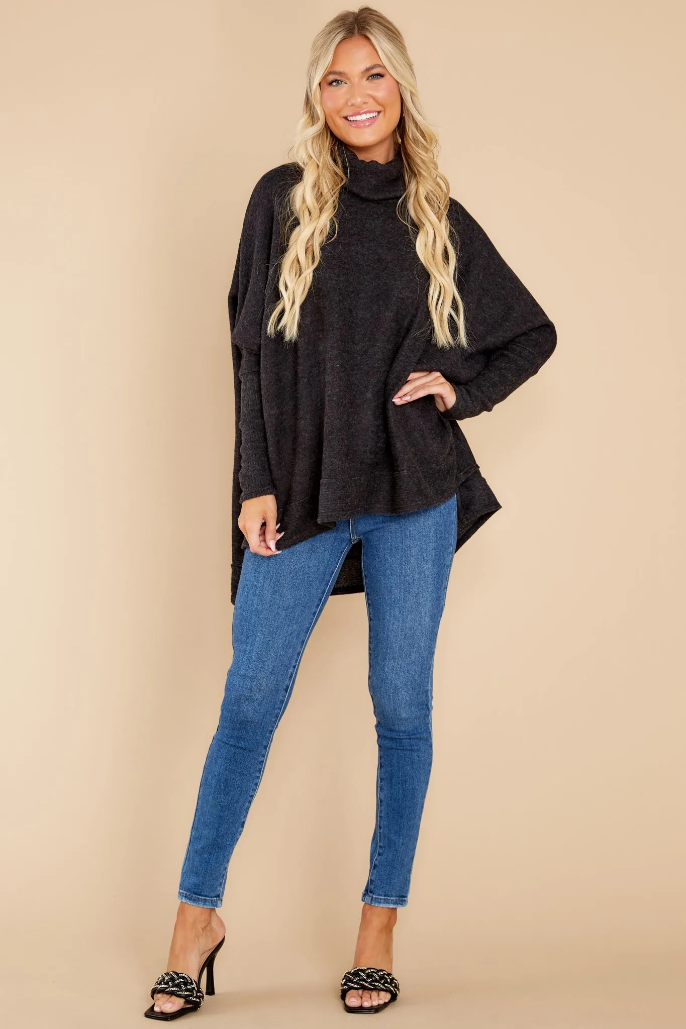 Last To Love Charcoal Grey Cowl Neck Sweater