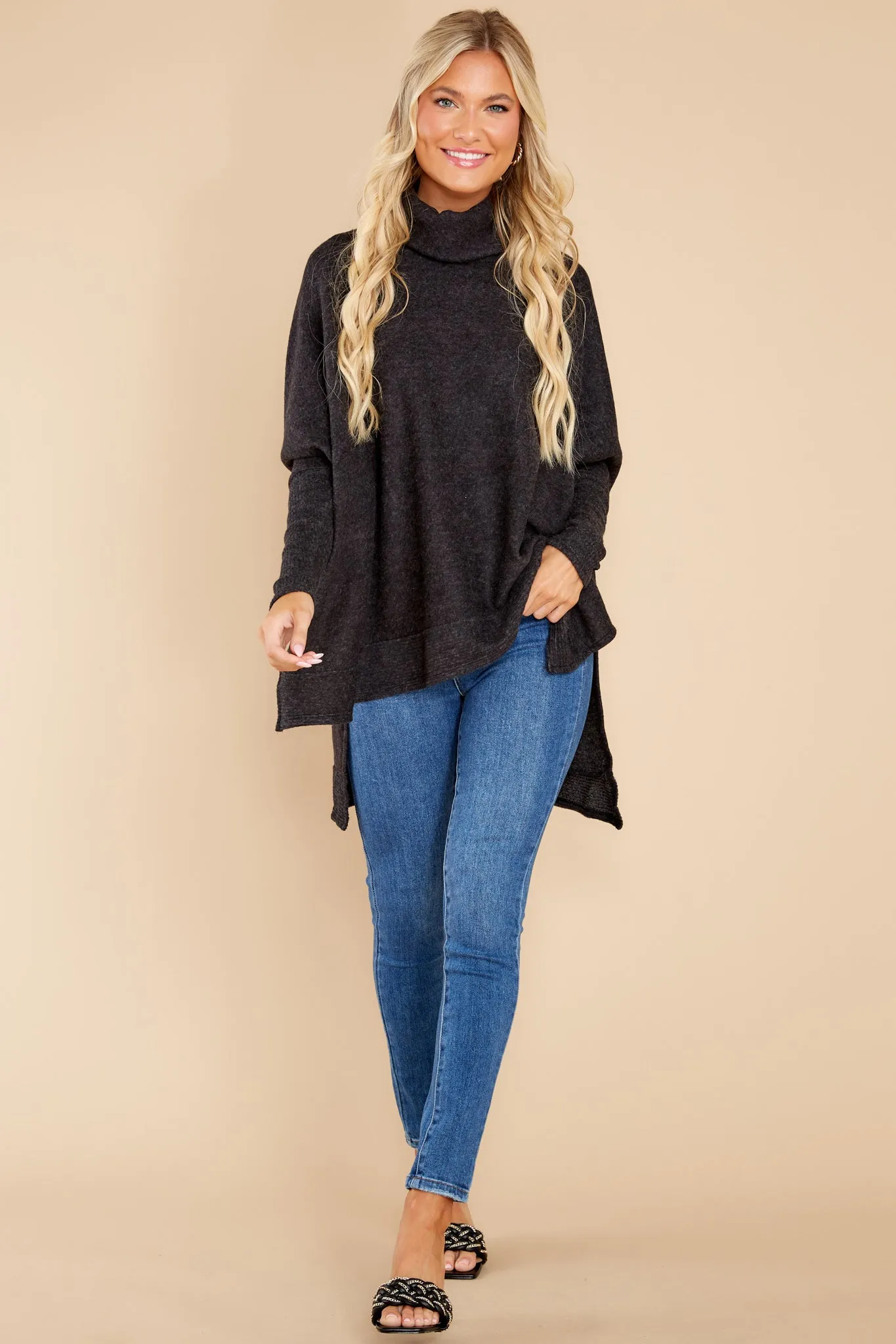 Last To Love Charcoal Grey Cowl Neck Sweater