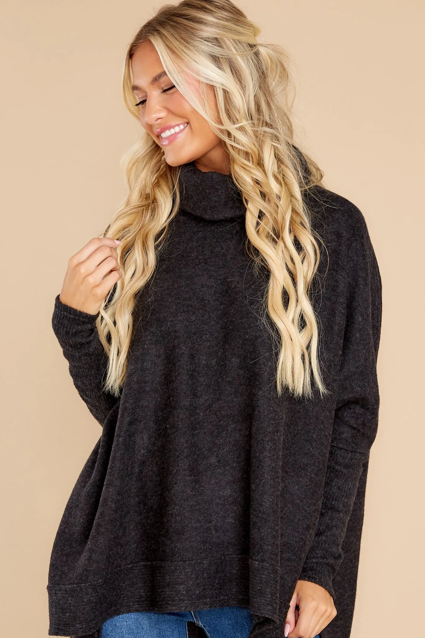 Last To Love Charcoal Grey Cowl Neck Sweater