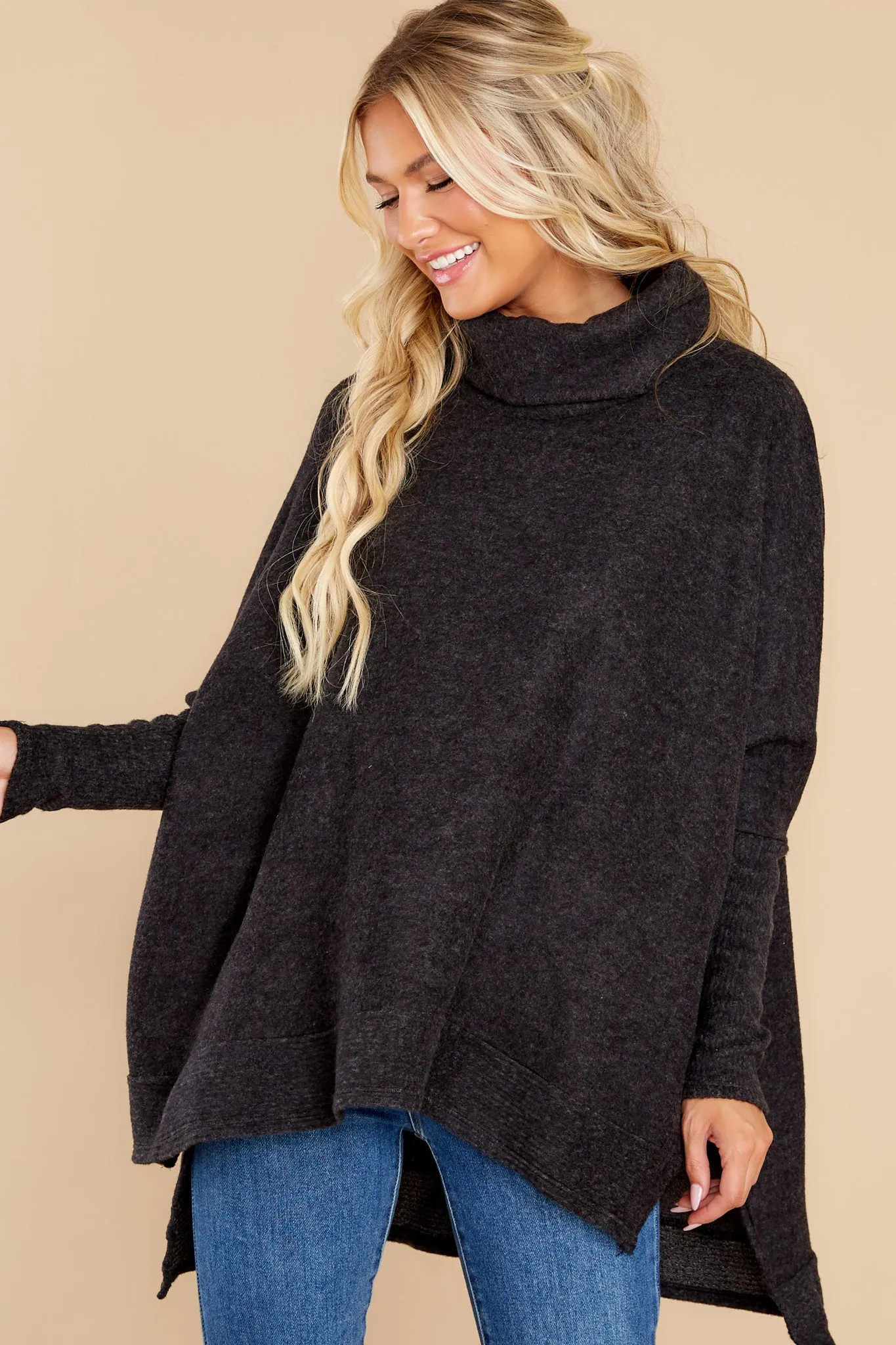 Last To Love Charcoal Grey Cowl Neck Sweater