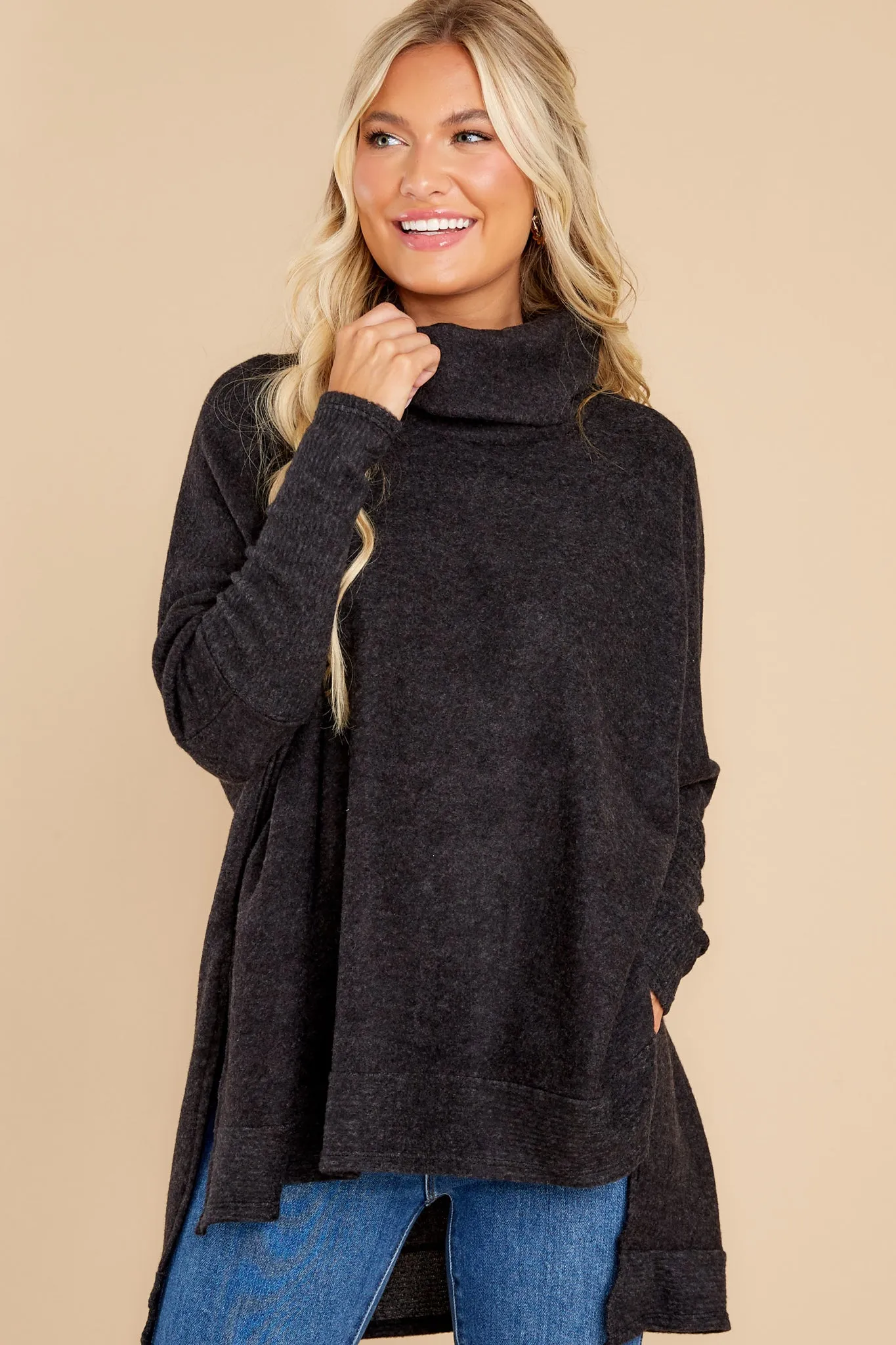 Last To Love Charcoal Grey Cowl Neck Sweater