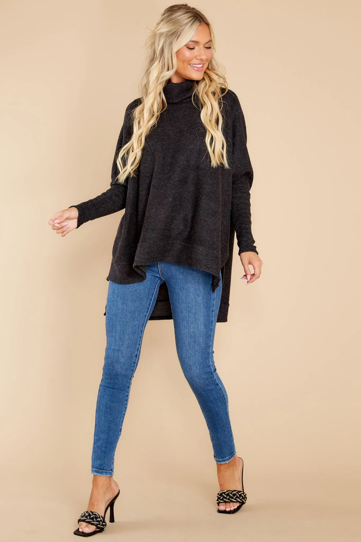 Last To Love Charcoal Grey Cowl Neck Sweater